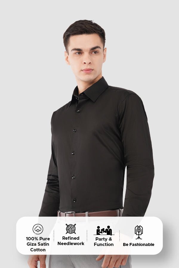Black Giza Satin Cotton Shirt – Premium Luxury Wear - KakahuBlack Giza Satin Cotton Shirt – Premium Luxury WearKakahuKakahu