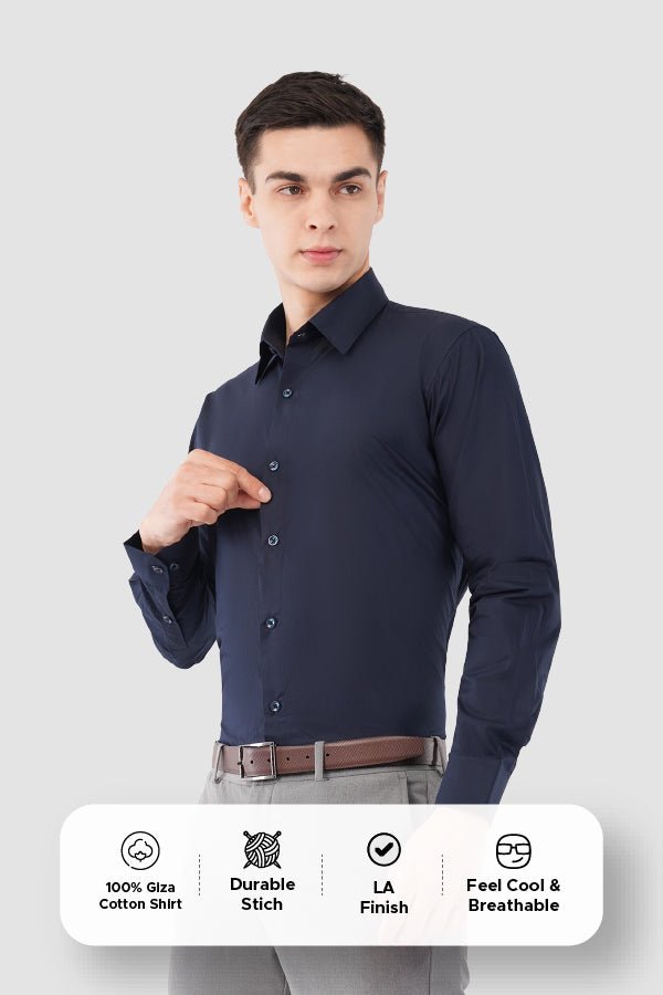 Navy Blue Giza Cotton Shirt – Premium Comfort & Style - KakahuNavy Blue Giza Cotton Shirt – Premium Comfort & StyleKakahuKakahu