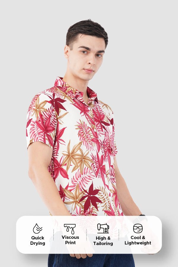 Pink Tropical Palm Print Short Sleeve Shirt – Vibrant Summer Casual - KakahuPink Tropical Palm Print Short Sleeve Shirt – Vibrant Summer CasualKakahuKakahu
