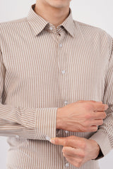 Taupe Stripe Dress Shirt – Premium Cotton Formal Wear - KakahuTaupe Stripe Dress Shirt – Premium Cotton Formal WearKakahuKakahu