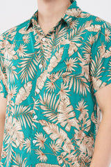 Teal Tropical Palm Print Short Sleeve Shirt – Fresh Summer Style - KakahuTeal Tropical Palm Print Short Sleeve Shirt – Fresh Summer StyleKakahuKakahu