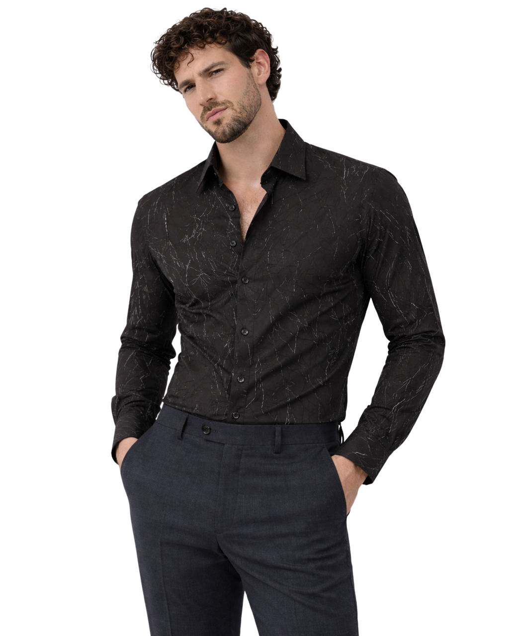 Imported Creasing Charcoal Black Fracture Shirt – Premium Modern Wear