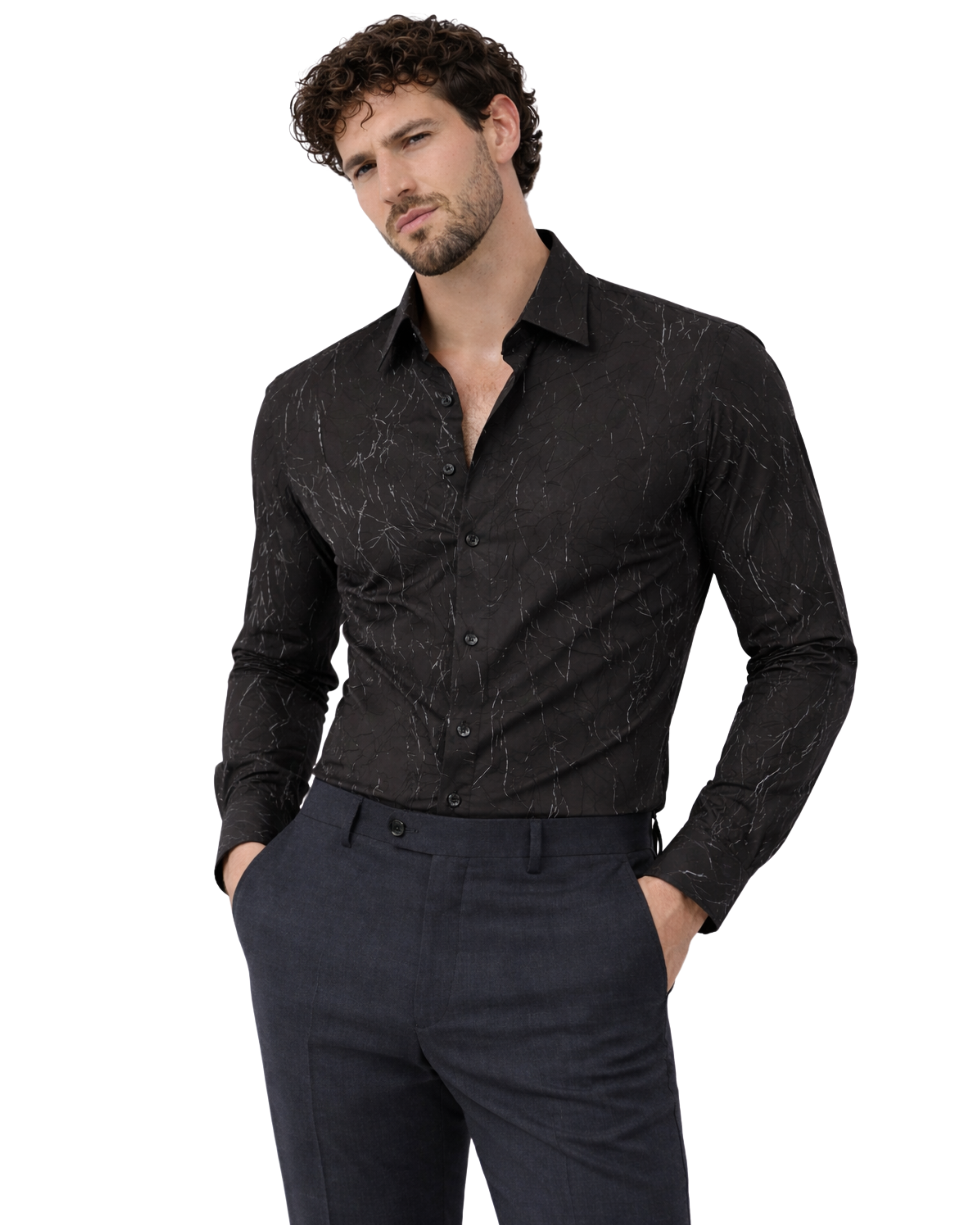 Imported Creasing Charcoal Black Fracture Shirt – Premium Modern Wear