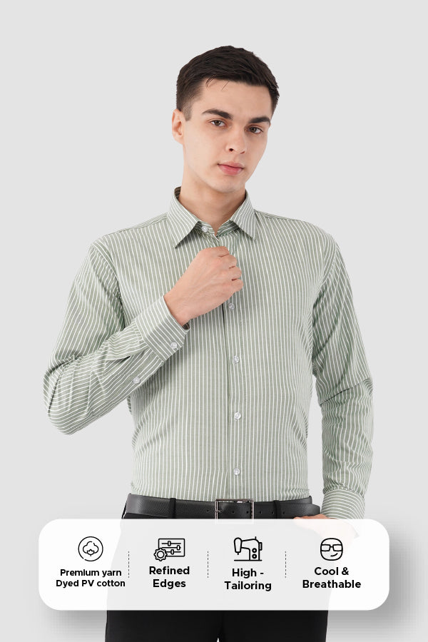 Sage Stripe Business Shirt – Premium Cotton Office Wear