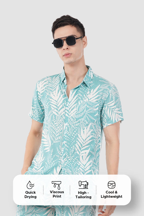 Turquoise Leaf Printed Co-Ord Set – Trendy Casual Wear