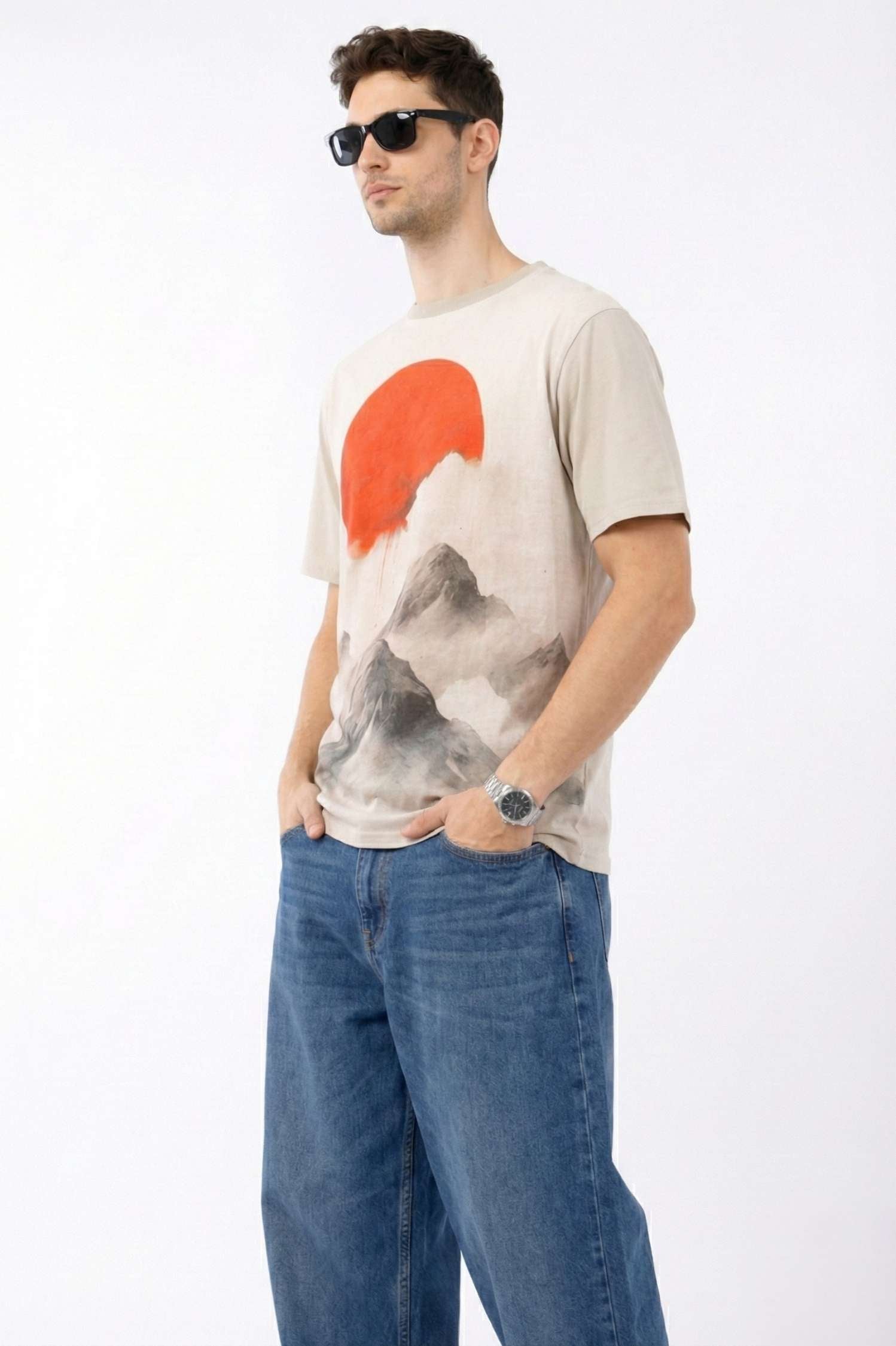 The Dawn Rise Printed T-Shirt – Front Linen & Back Cotton