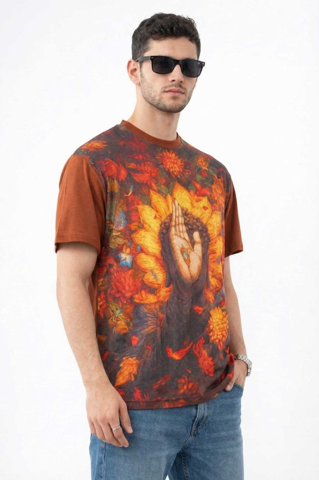 Aura Rise Printed T-Shirt – Front Linen & Back Cotton