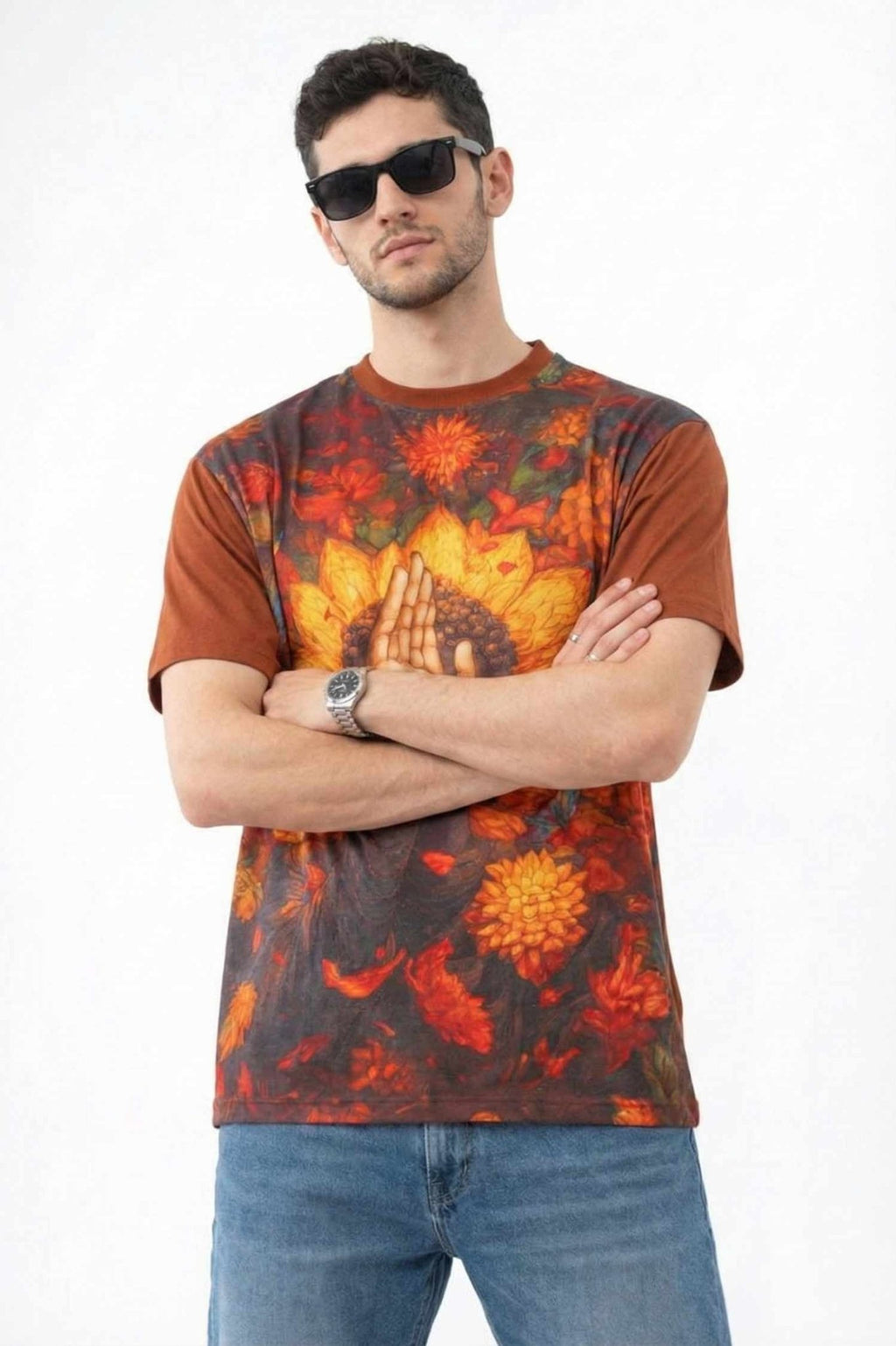 Aura Rise Printed T-Shirt – Front Linen & Back Cotton - KakahuAura Rise Printed T-Shirt – Front Linen & Back CottonKakahuKakahu