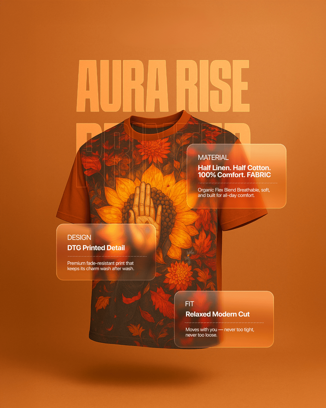 Aura Rise Printed T-Shirt – Front Linen & Back Cotton - KakahuAura Rise Printed T-Shirt – Front Linen & Back CottonKakahuKakahu