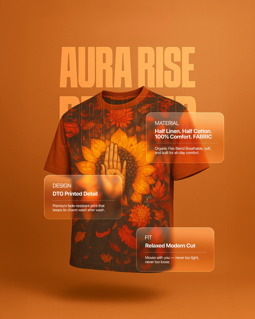 Aura Rise Printed T-Shirt – Front Linen & Back Cotton - KakahuAura Rise Printed T-Shirt – Front Linen & Back CottonKakahuKakahu