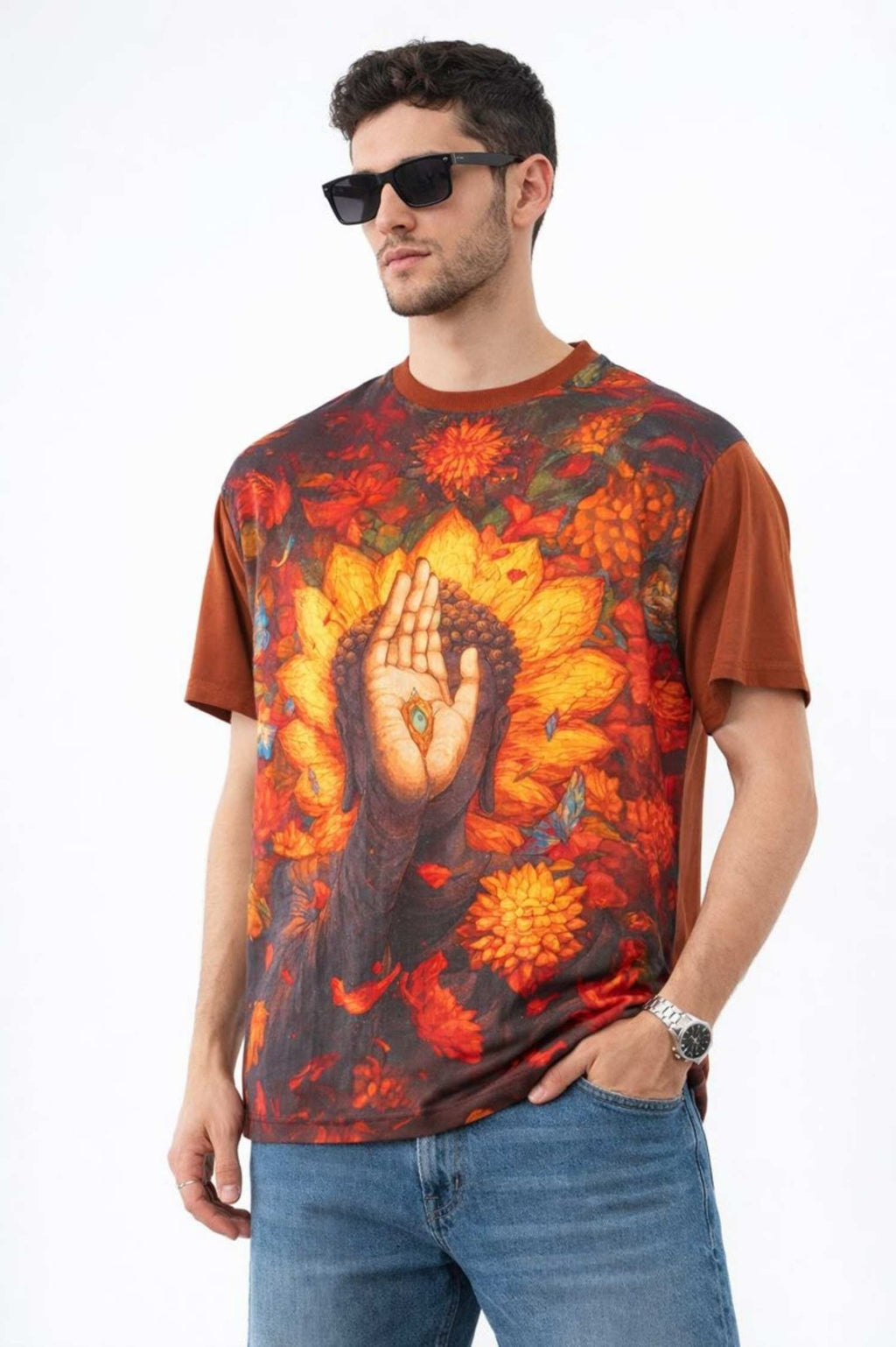 Aura Rise Printed T-Shirt – Front Linen & Back Cotton - KakahuAura Rise Printed T-Shirt – Front Linen & Back CottonKakahuKakahu