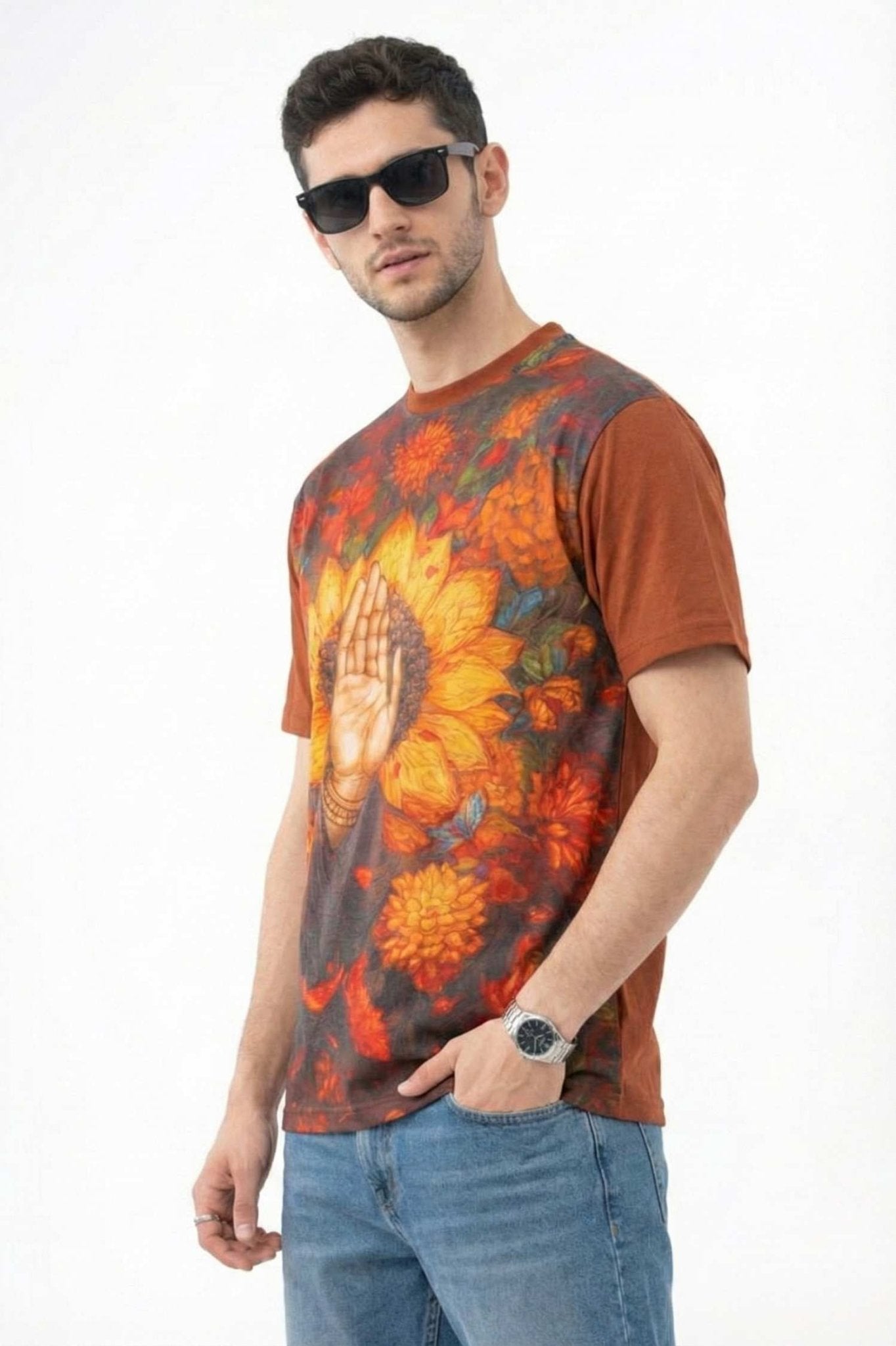 Aura Rise Printed T-Shirt – Front Linen & Back Cotton - KakahuAura Rise Printed T-Shirt – Front Linen & Back CottonKakahuKakahu
