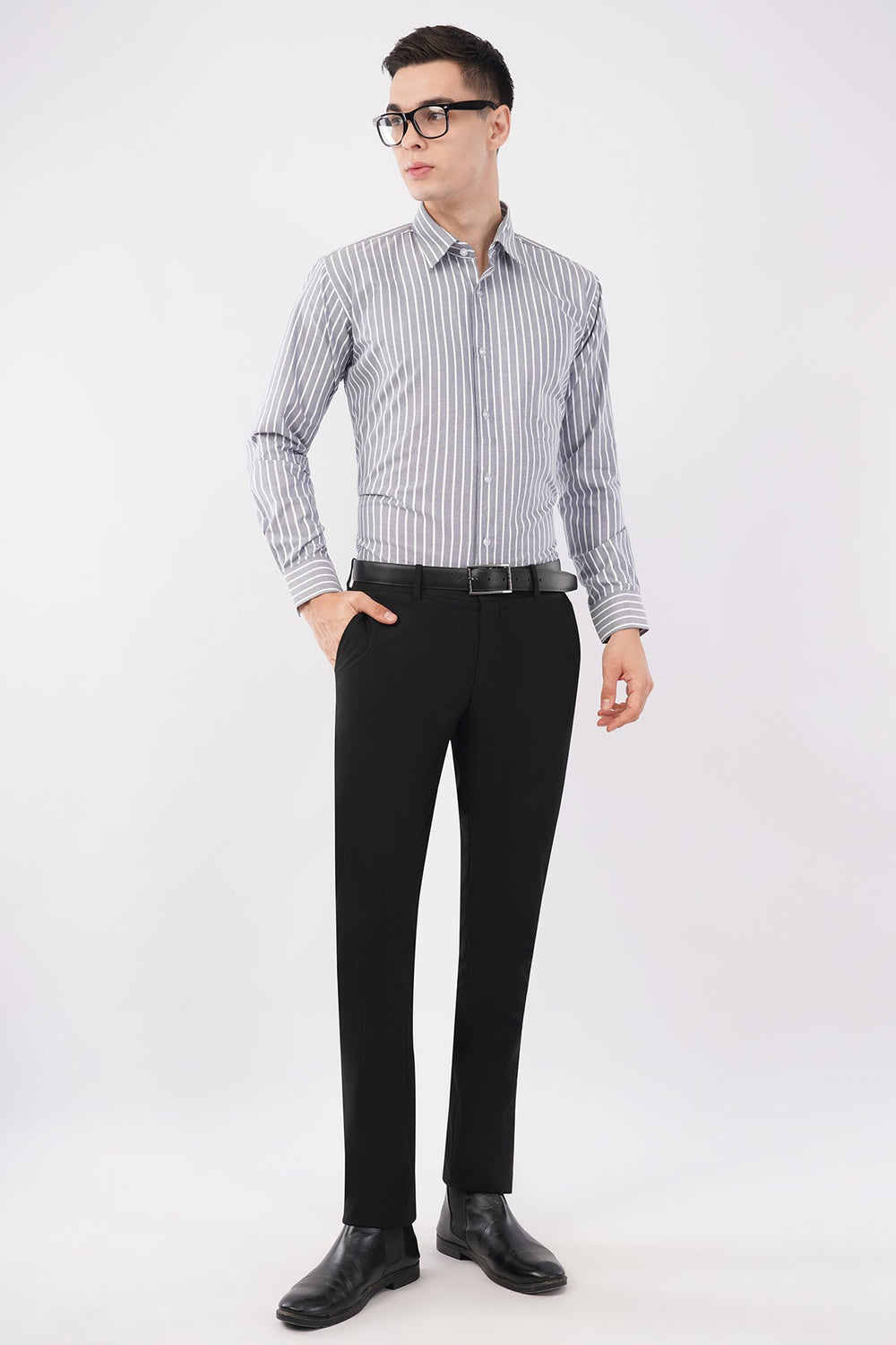 Classic Grey Striped Formal Shirt – Premium Office Wear - KakahuClassic Grey Striped Formal Shirt – Premium Office WearKakahuKakahu