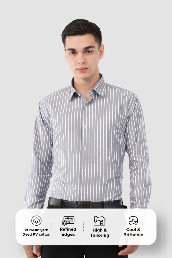 Classic Grey Striped Formal Shirt – Premium Office Wear - KakahuClassic Grey Striped Formal Shirt – Premium Office WearKakahuKakahu