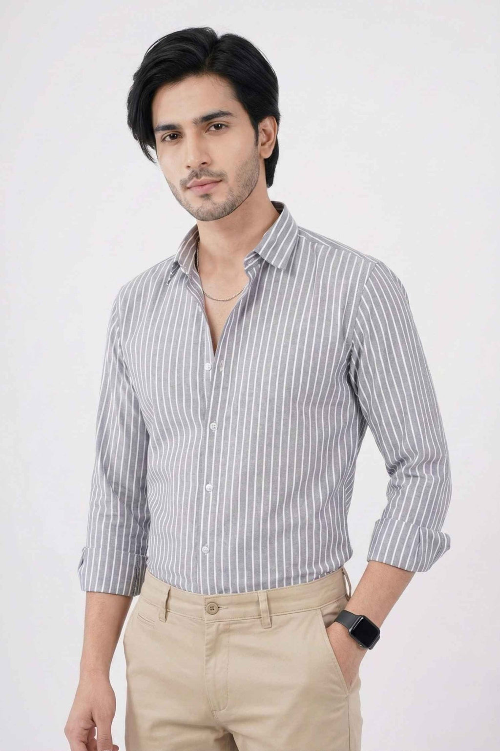 Classic Grey Striped Formal Shirt – Premium Office Wear - KakahuClassic Grey Striped Formal Shirt – Premium Office WearKakahuKakahu