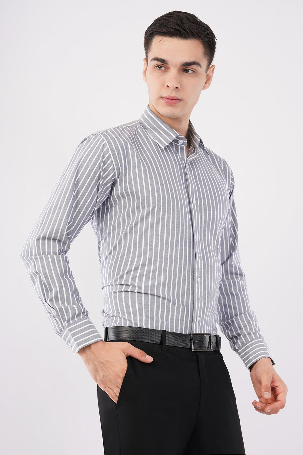Classic Grey Striped Formal Shirt – Premium Office Wear - KakahuClassic Grey Striped Formal Shirt – Premium Office WearKakahuKakahu