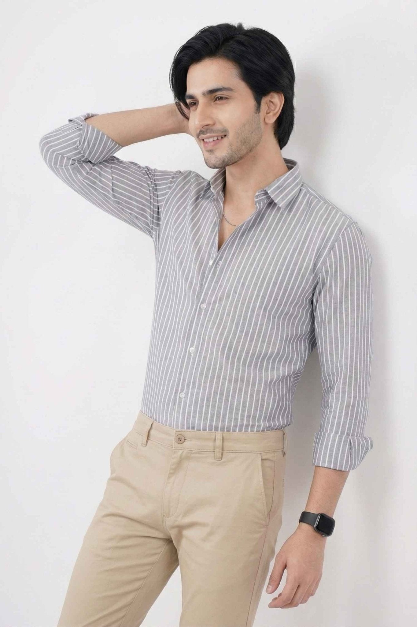 Classic Grey Striped Formal Shirt – Premium Office Wear - KakahuClassic Grey Striped Formal Shirt – Premium Office WearKakahuKakahu