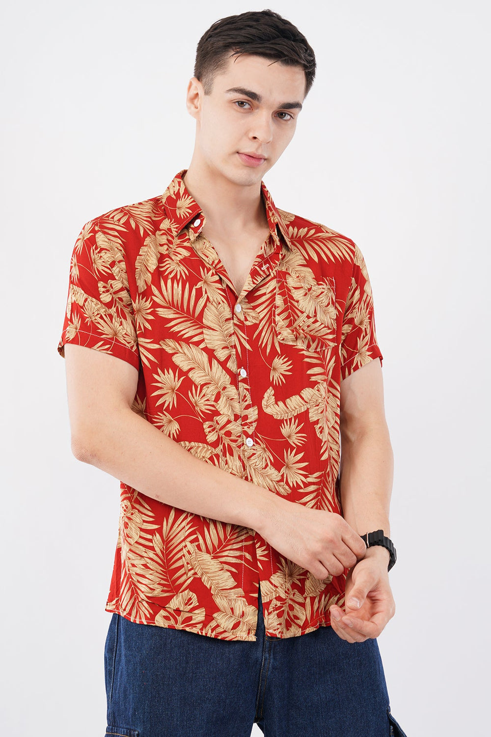 Coral Palm Leaf Print Button - Up Shirt – Tropical Casual Wear - KakahuCoral Palm Leaf Print Button - Up Shirt – Tropical Casual WearKakahuKakahu