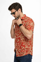 Coral Palm Leaf Print Button - Up Shirt – Tropical Casual Wear - KakahuCoral Palm Leaf Print Button - Up Shirt – Tropical Casual WearKakahuKakahu