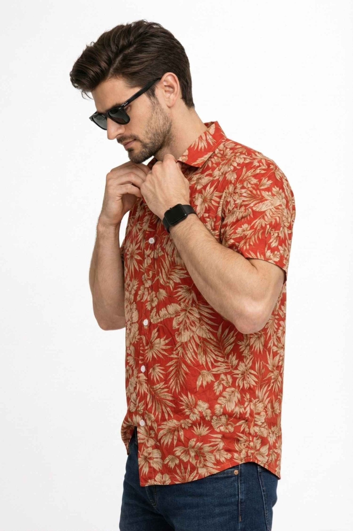 Coral Palm Leaf Print Button - Up Shirt – Tropical Casual Wear - KakahuCoral Palm Leaf Print Button - Up Shirt – Tropical Casual WearKakahuKakahu