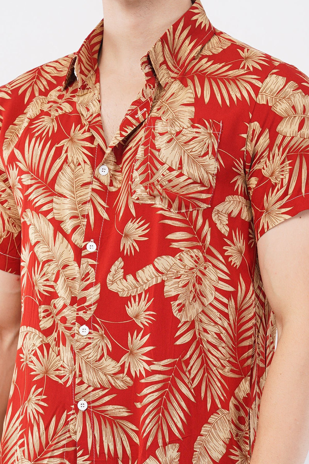Coral Palm Leaf Print Button - Up Shirt – Tropical Casual Wear - KakahuCoral Palm Leaf Print Button - Up Shirt – Tropical Casual WearKakahuKakahu