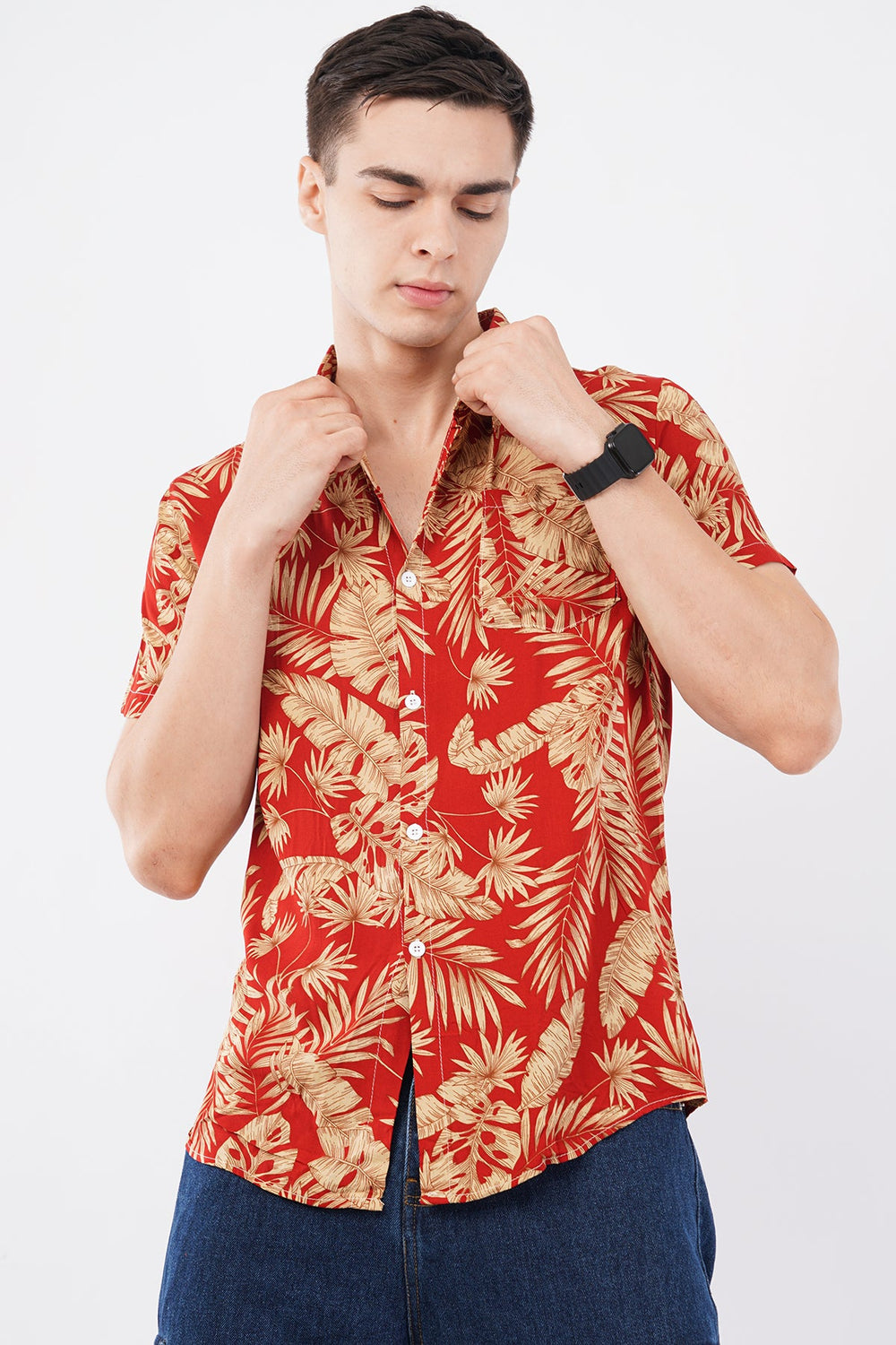 Coral Palm Leaf Print Button - Up Shirt – Tropical Casual Wear - KakahuCoral Palm Leaf Print Button - Up Shirt – Tropical Casual WearKakahuKakahu