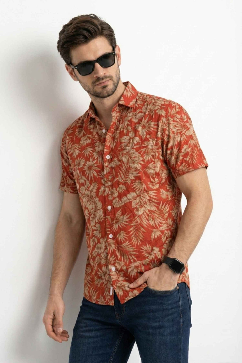 Coral Palm Leaf Print Button - Up Shirt – Tropical Casual Wear - KakahuCoral Palm Leaf Print Button - Up Shirt – Tropical Casual WearKakahuKakahu
