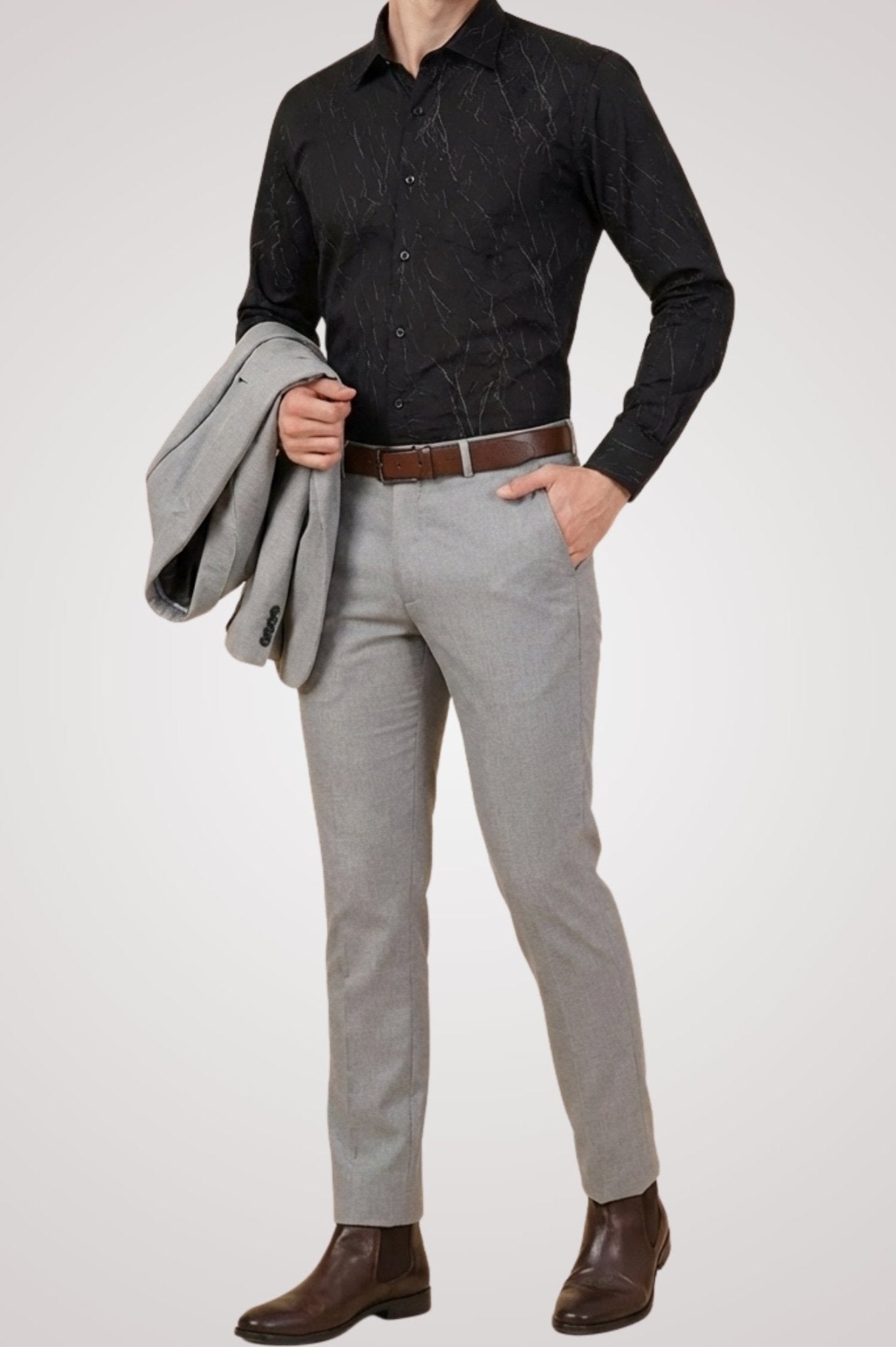 Imported Creasing Charcoal Black Fracture Shirt – Premium Modern Wear - KakahuImported Creasing Charcoal Black Fracture Shirt – Premium Modern WearKakahuKakahu