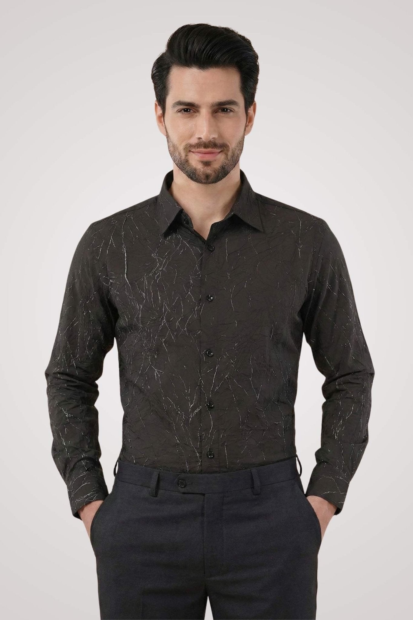 Imported Creasing Charcoal Black Fracture Shirt – Premium Modern Wear - KakahuImported Creasing Charcoal Black Fracture Shirt – Premium Modern WearKakahuKakahu