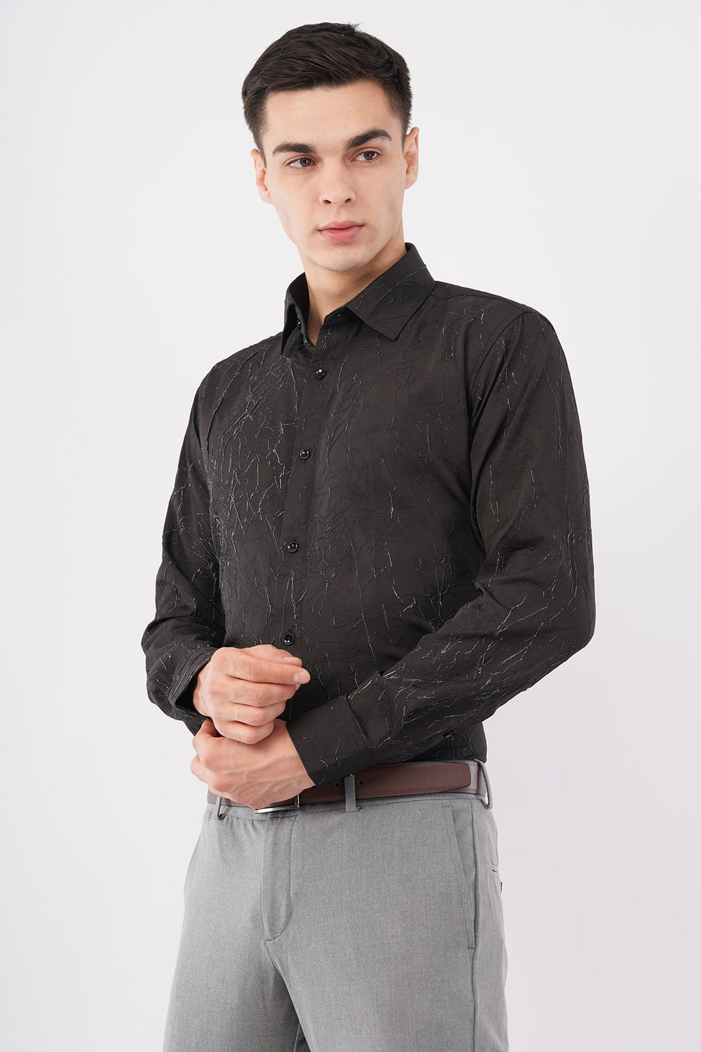 Imported Creasing Charcoal Black Fracture Shirt – Premium Modern Wear - KakahuImported Creasing Charcoal Black Fracture Shirt – Premium Modern WearKakahuKakahu