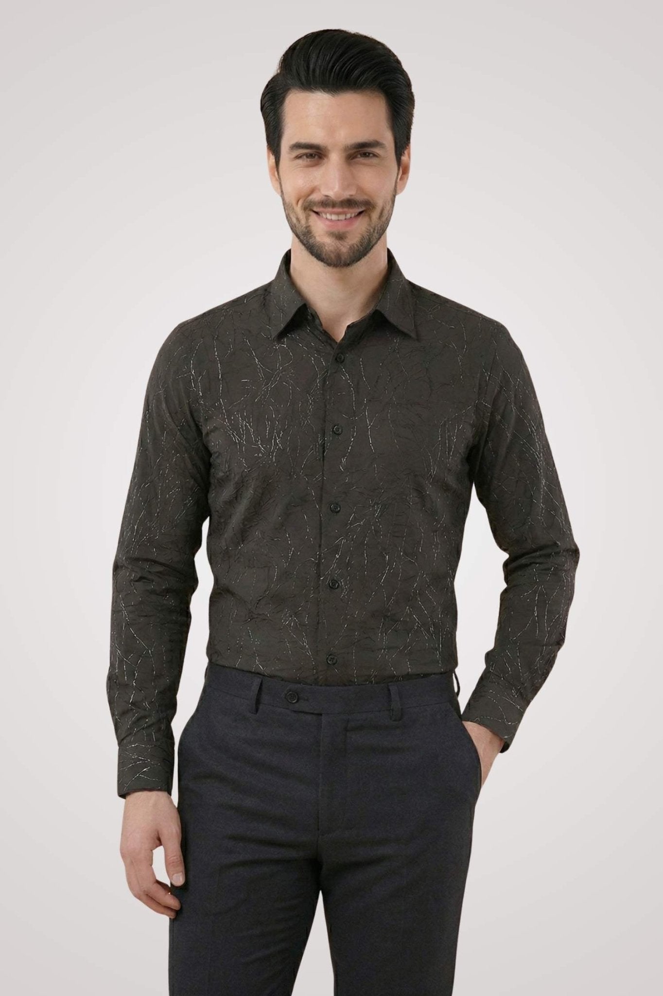 Imported Creasing Charcoal Black Fracture Shirt – Premium Modern Wear - KakahuImported Creasing Charcoal Black Fracture Shirt – Premium Modern WearKakahuKakahu