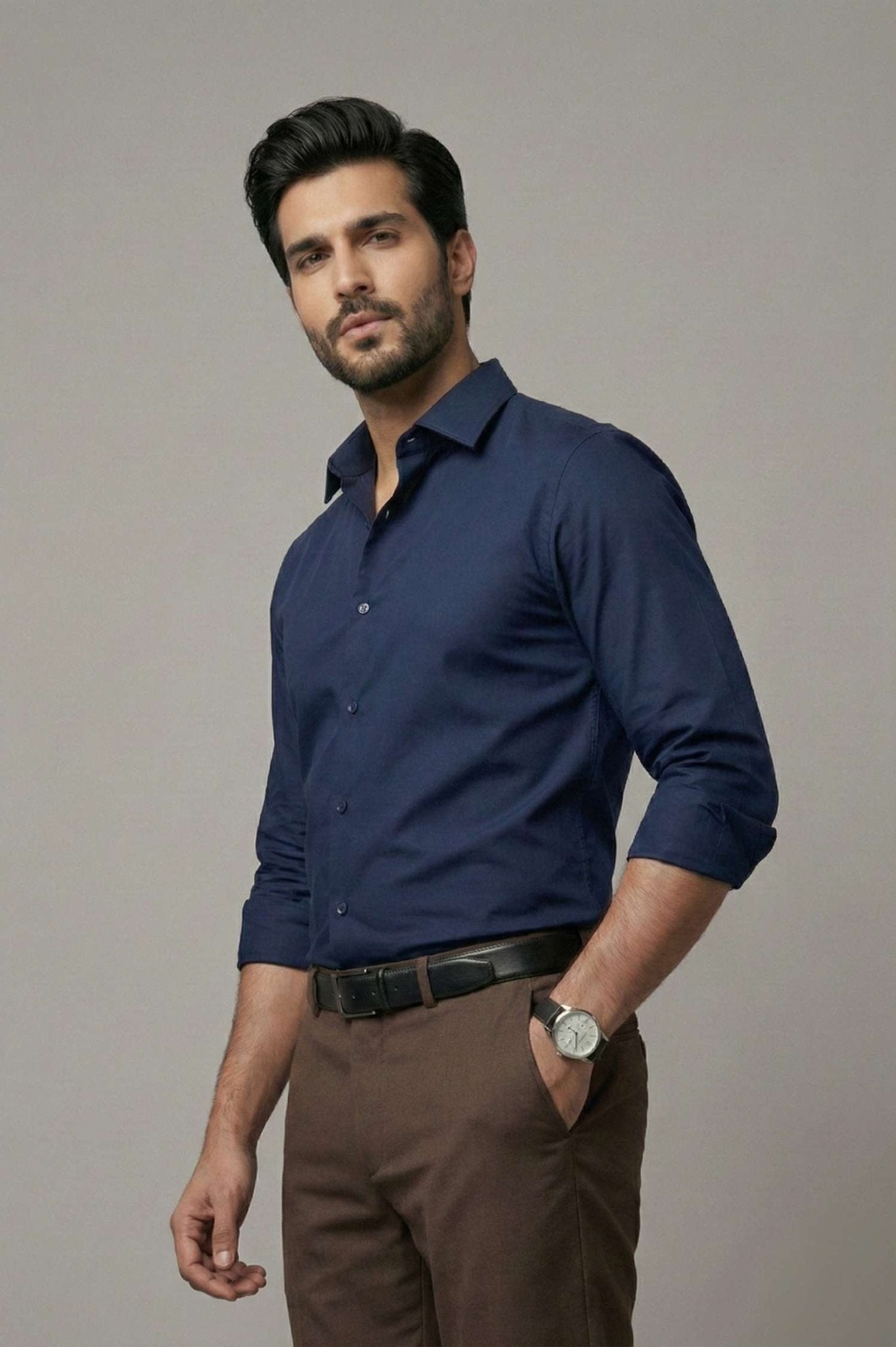 Navy Blue Giza Cotton Shirt – Premium Comfort & Style - KakahuNavy Blue Giza Cotton Shirt – Premium Comfort & StyleKakahuKakahu
