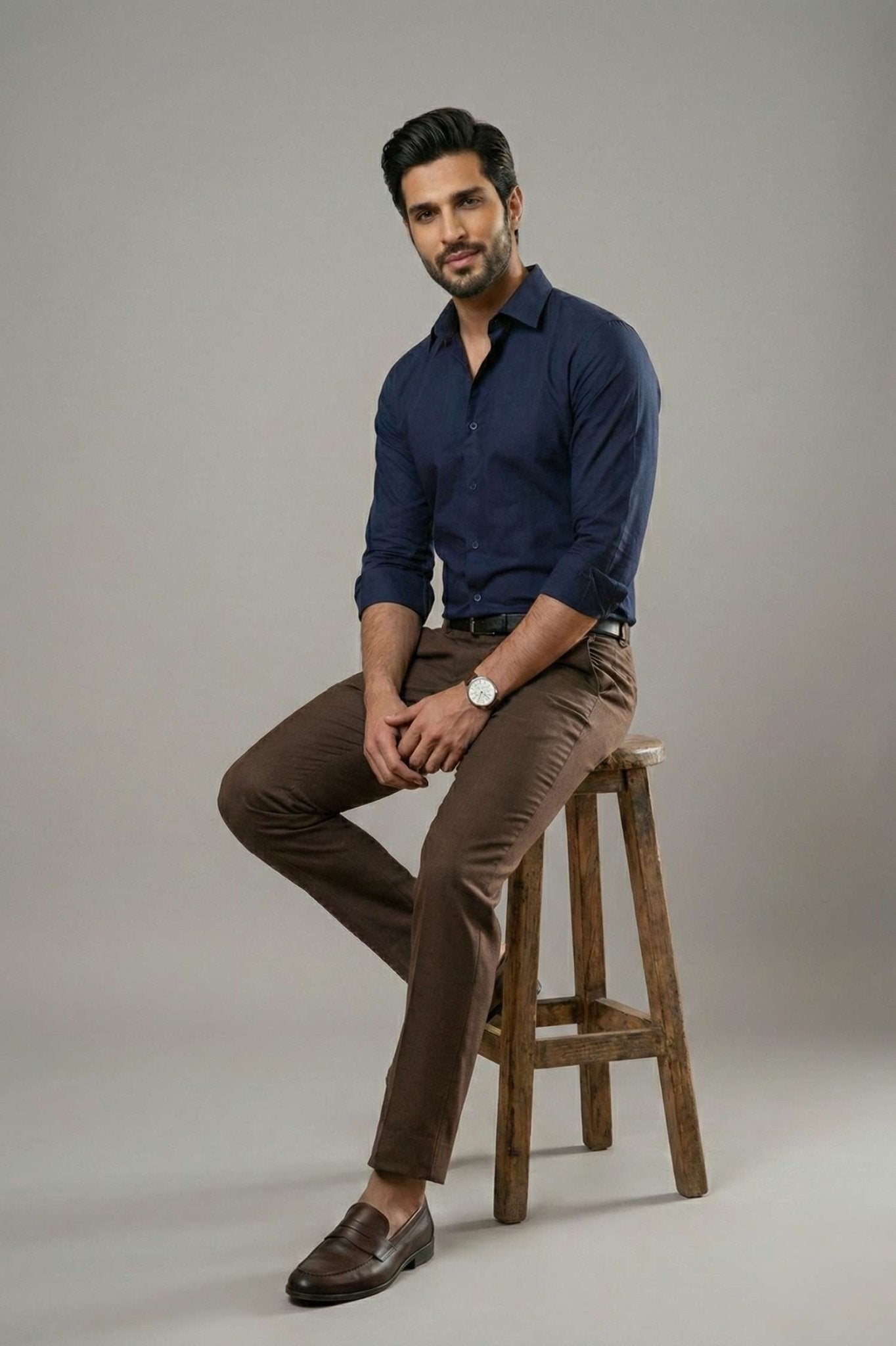 Navy Blue Giza Cotton Shirt – Premium Comfort & Style - KakahuNavy Blue Giza Cotton Shirt – Premium Comfort & StyleKakahuKakahu