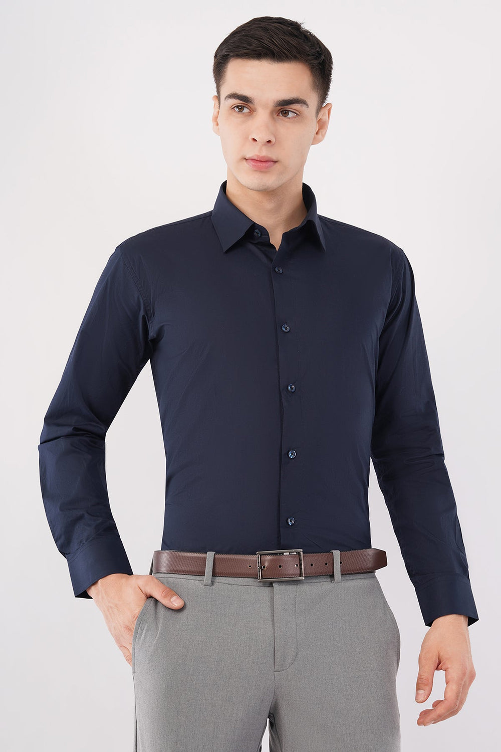 Navy Blue Giza Cotton Shirt – Premium Comfort & Style - KakahuNavy Blue Giza Cotton Shirt – Premium Comfort & StyleKakahuKakahu