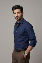 Navy Blue Giza Cotton Shirt – Premium Comfort & Style - KakahuNavy Blue Giza Cotton Shirt – Premium Comfort & StyleKakahuKakahu