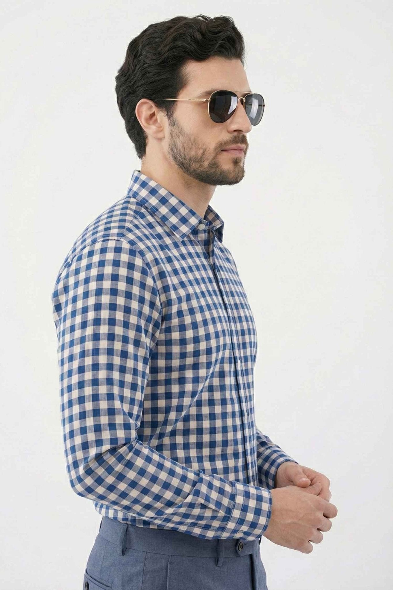 Navy Gingham Dress Shirt – Classic Checked Formal Wear - KakahuNavy Gingham Dress Shirt – Classic Checked Formal WearKakahuKakahu