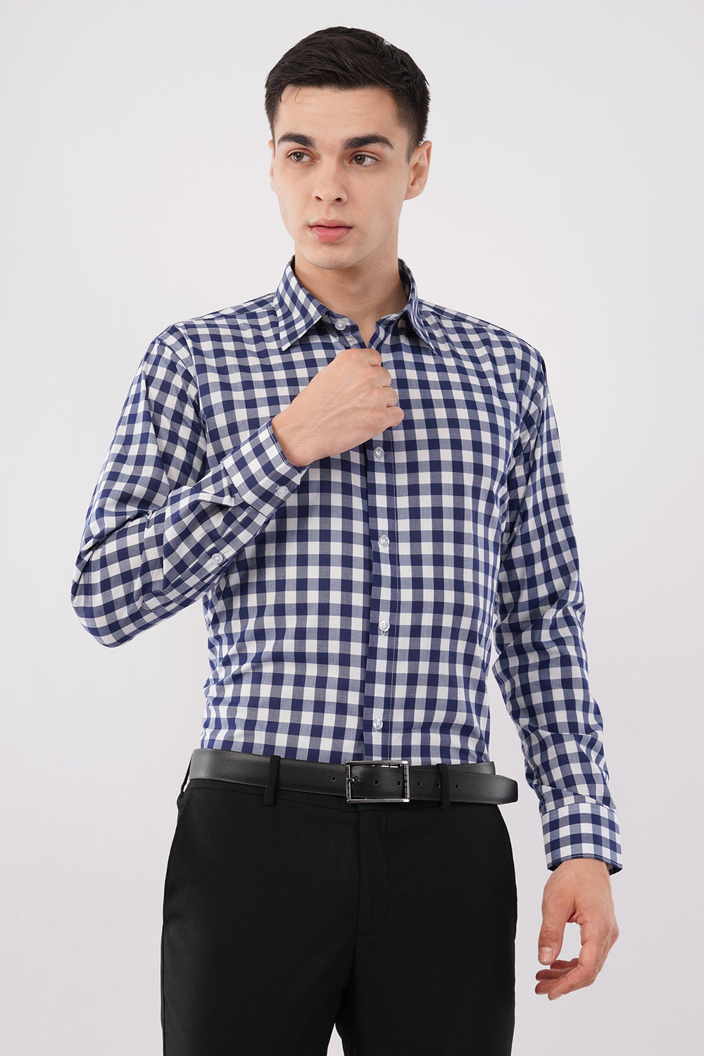 Navy Gingham Dress Shirt – Classic Checked Formal Wear - KakahuNavy Gingham Dress Shirt – Classic Checked Formal WearKakahuKakahu