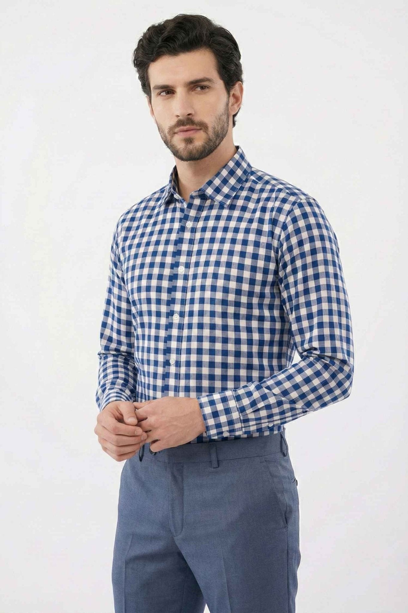 Navy Gingham Dress Shirt – Classic Checked Formal Wear - KakahuNavy Gingham Dress Shirt – Classic Checked Formal WearKakahuKakahu