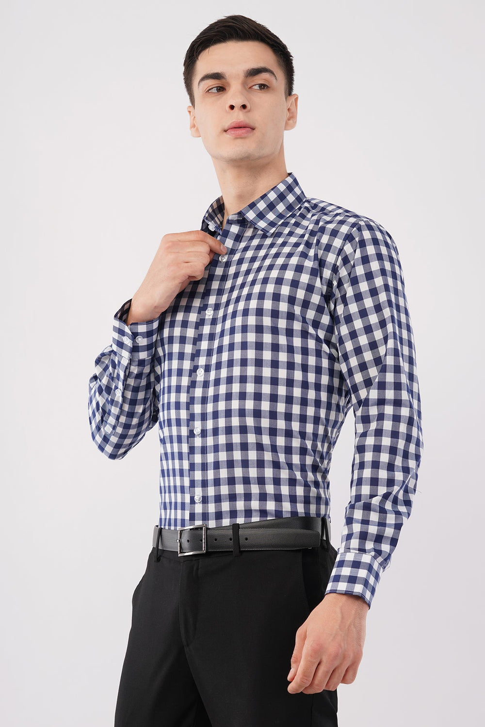 Navy Gingham Dress Shirt – Classic Checked Formal Wear - KakahuNavy Gingham Dress Shirt – Classic Checked Formal WearKakahuKakahu
