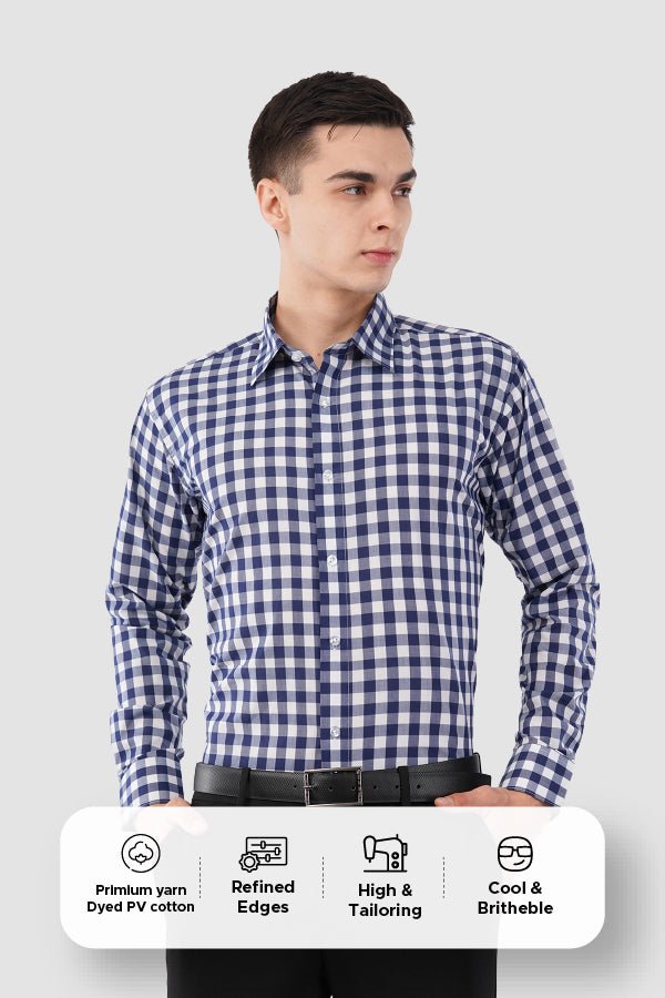 Navy Gingham Dress Shirt – Classic Checked Formal Wear - KakahuNavy Gingham Dress Shirt – Classic Checked Formal WearKakahuKakahu