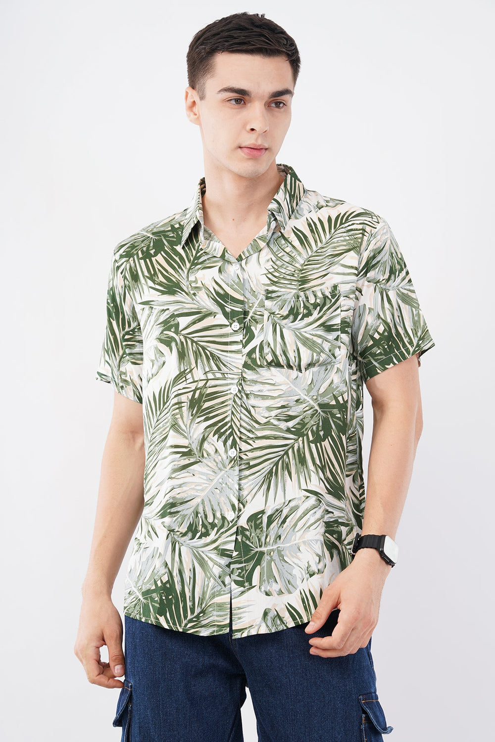 Olive Tropical Print Casual Shirt – Stylish Summer Wear - KakahuOlive Tropical Print Casual Shirt – Stylish Summer WearKakahuKakahu