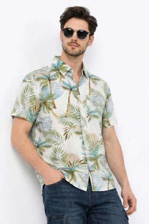 Paradise Palm Tree Print Casual Shirt – Tropical Resort Wear