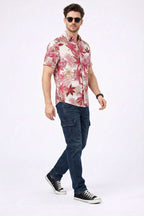 Pink Tropical Palm Print Short Sleeve Shirt – Vibrant Summer Casual - KakahuPink Tropical Palm Print Short Sleeve Shirt – Vibrant Summer CasualKakahuKakahu