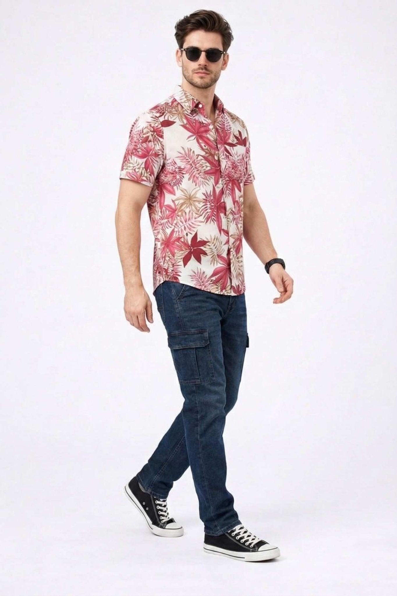Pink Tropical Palm Print Short Sleeve Shirt – Vibrant Summer Casual - KakahuPink Tropical Palm Print Short Sleeve Shirt – Vibrant Summer CasualKakahuKakahu