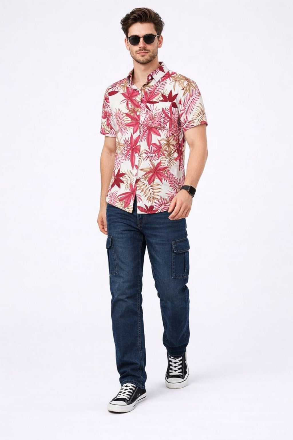 Pink Tropical Palm Print Short Sleeve Shirt – Vibrant Summer Casual - KakahuPink Tropical Palm Print Short Sleeve Shirt – Vibrant Summer CasualKakahuKakahu