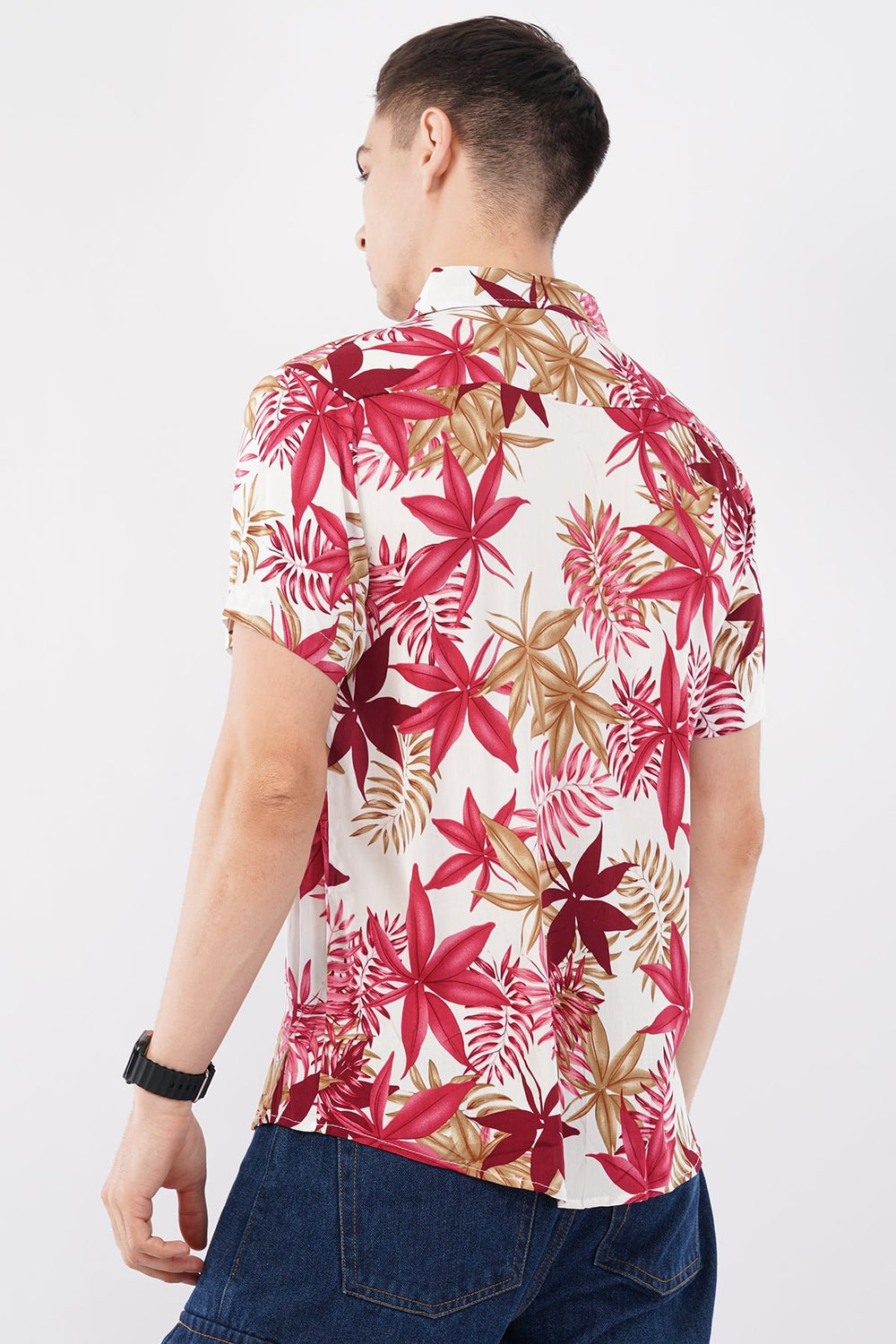 Pink Tropical Palm Print Short Sleeve Shirt – Vibrant Summer Casual - KakahuPink Tropical Palm Print Short Sleeve Shirt – Vibrant Summer CasualKakahuKakahu