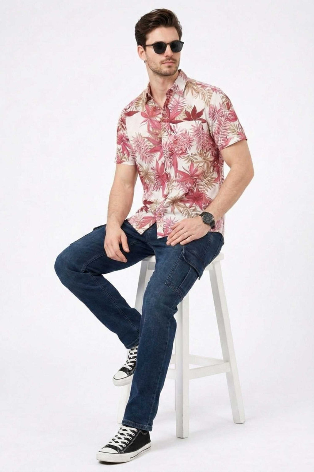 Pink Tropical Palm Print Short Sleeve Shirt – Vibrant Summer Casual - KakahuPink Tropical Palm Print Short Sleeve Shirt – Vibrant Summer CasualKakahuKakahu