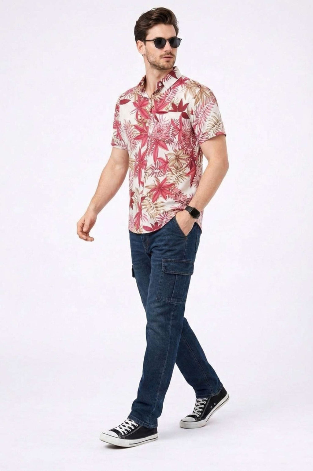 Pink Tropical Palm Print Short Sleeve Shirt – Vibrant Summer Casual - KakahuPink Tropical Palm Print Short Sleeve Shirt – Vibrant Summer CasualKakahuKakahu