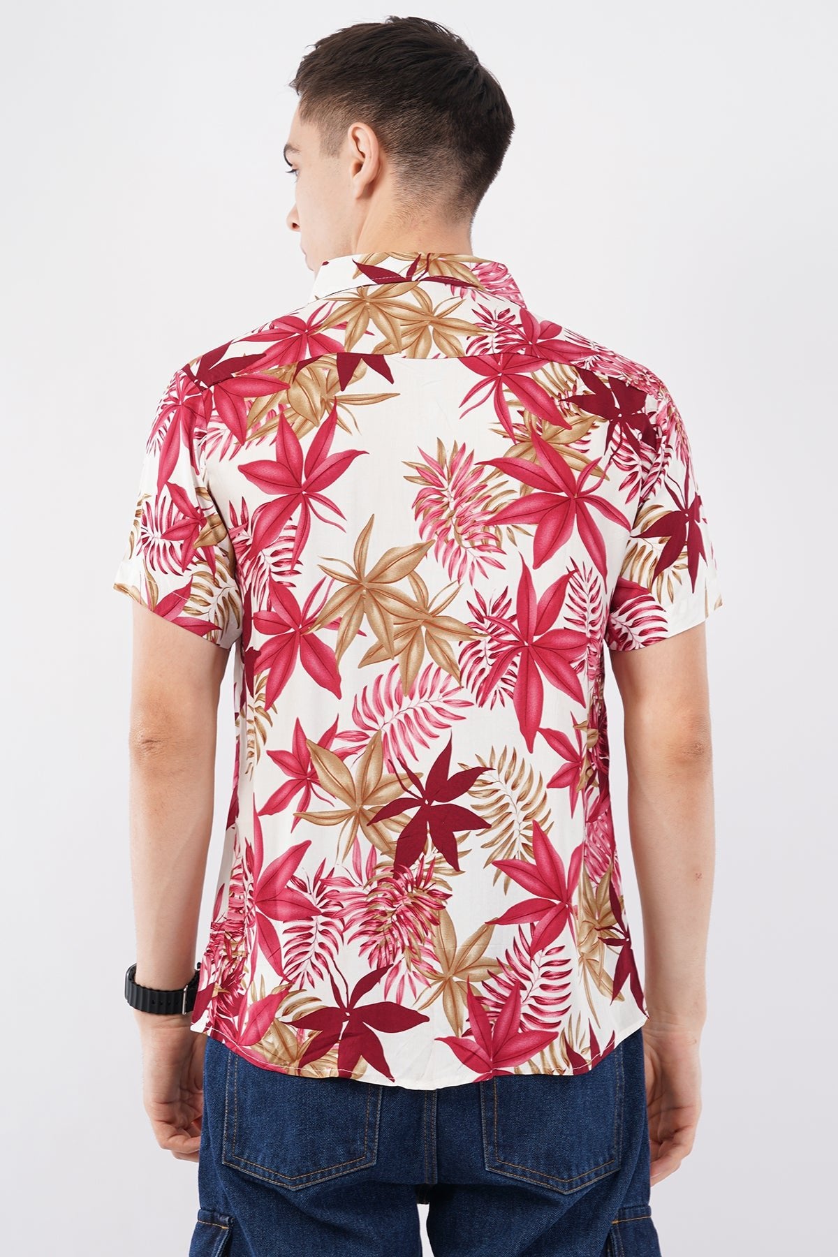 Pink Tropical Palm Print Short Sleeve Shirt – Vibrant Summer Casual - KakahuPink Tropical Palm Print Short Sleeve Shirt – Vibrant Summer CasualKakahuKakahu