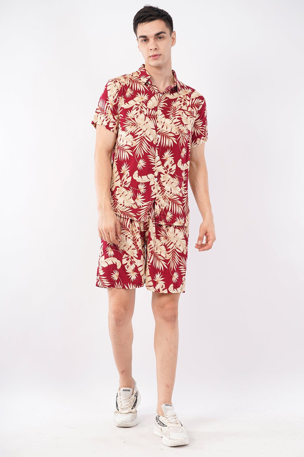 Red Tropical Palm Print Co - Ord Set – Stylish Vacation Wear - KakahuRed Tropical Palm Print Co - Ord Set – Stylish Vacation WearKakahuKakahu